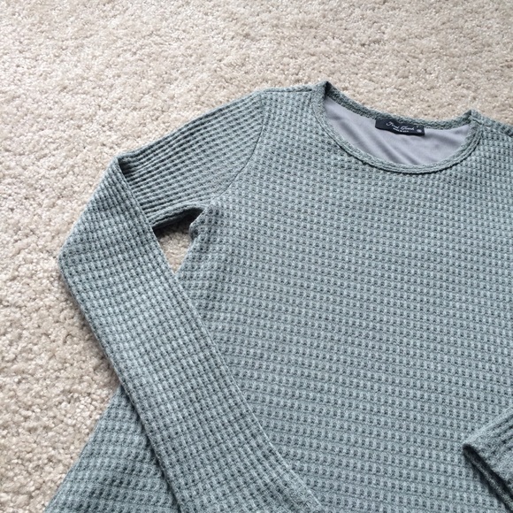 Final Touch Long Sleeve Sweater Waffle Knit Dress In Light Sage Green - Picture 4 of 8